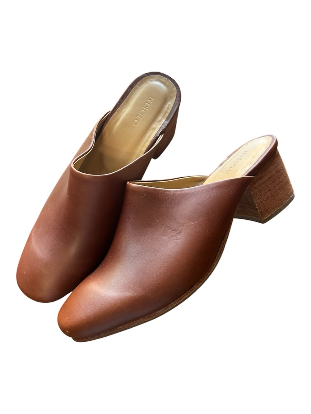 Nisolo All-Day Heeled Brown Leather Mules Size 9.5
